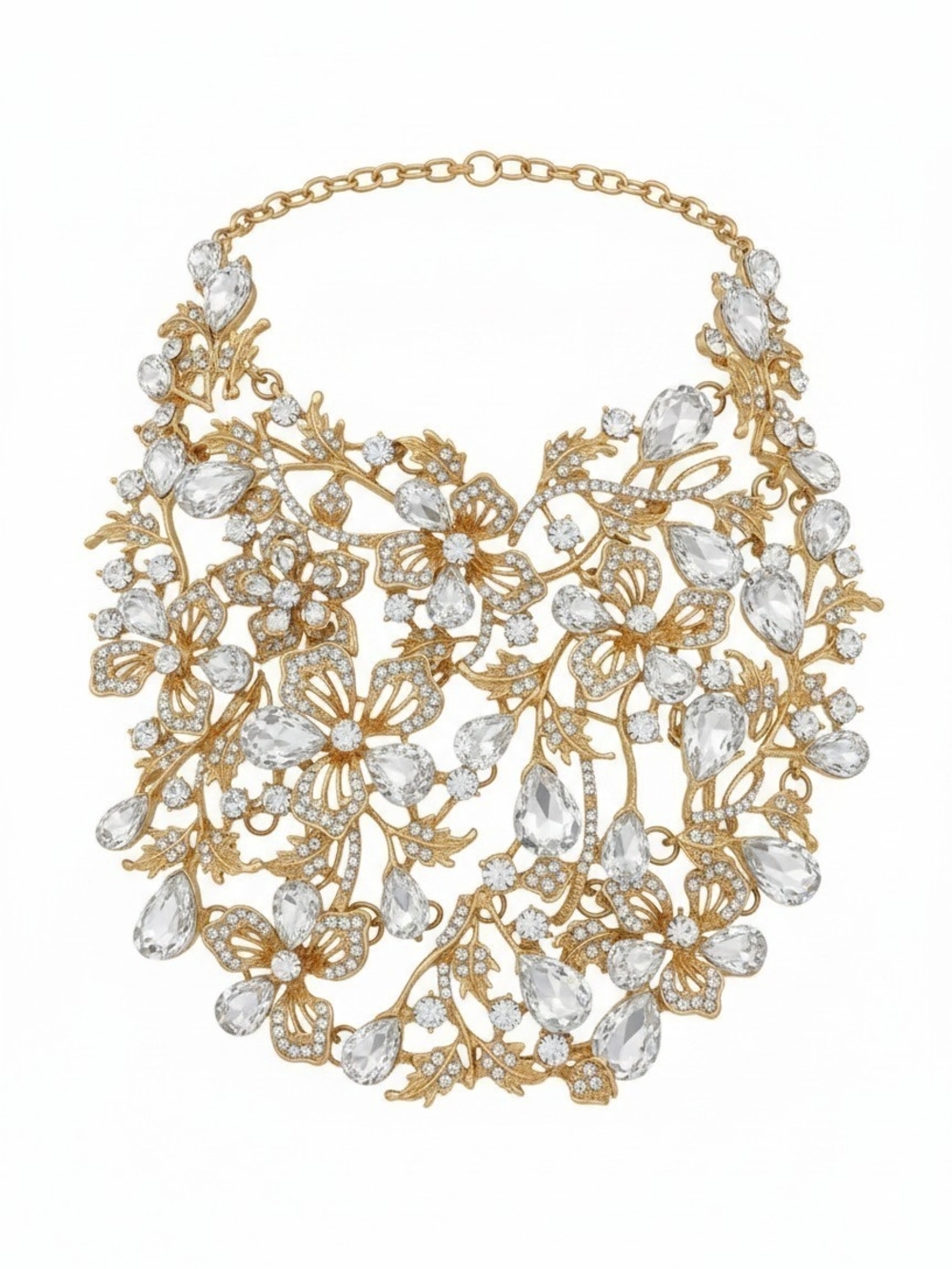 Natasha Couture Gold Floral Crystal Statement Necklace
